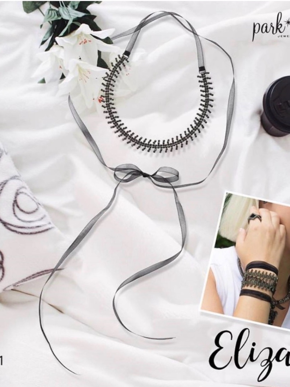 Park Lane Black Ribbon Tie Necklace with Beaded Accent